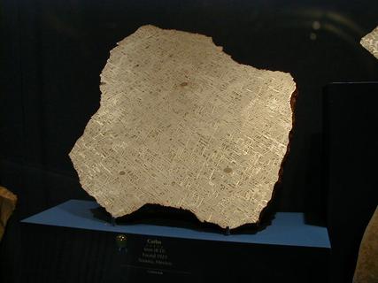 Sliced meteorite showing crystalline structure<br>Location: <a href="https://www.google.com/maps/search/?api=1&query=38.89096,-77.02601" target="_new">Smithsonian National Museum of Natural History</a>